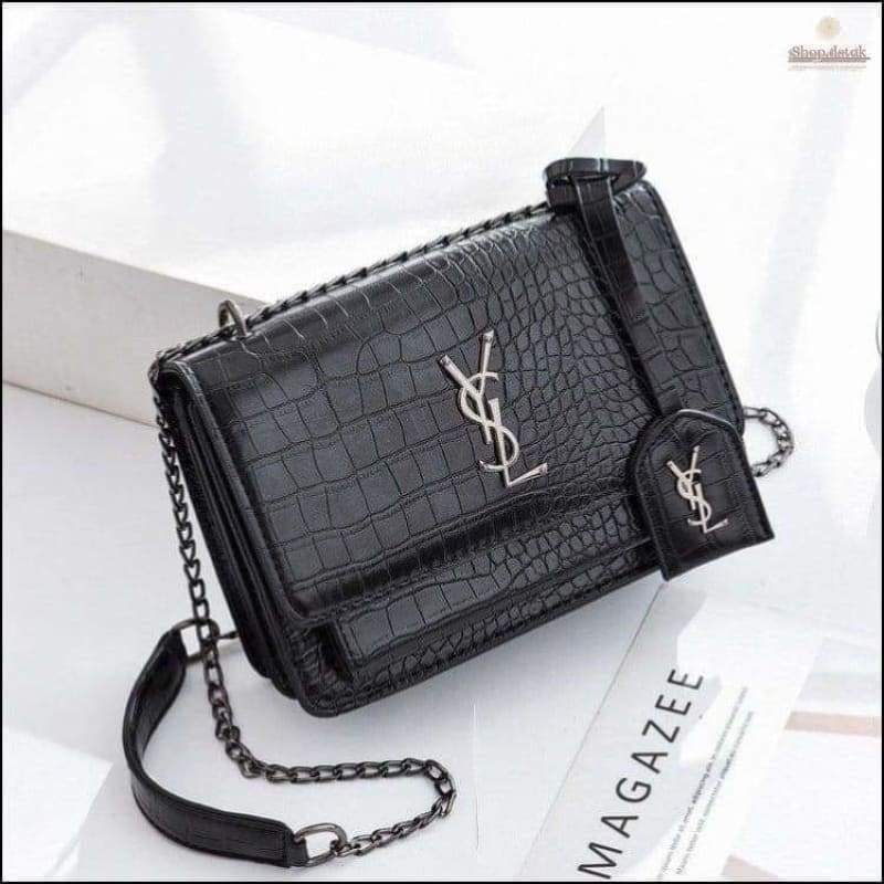 Croc Print Purse with Long Chain Strap
