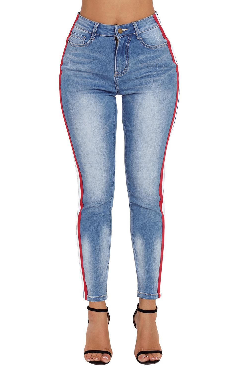 Striped Slim-fit High Waist Jeans