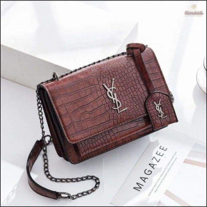 Croc Print Purse with Long Chain Strap