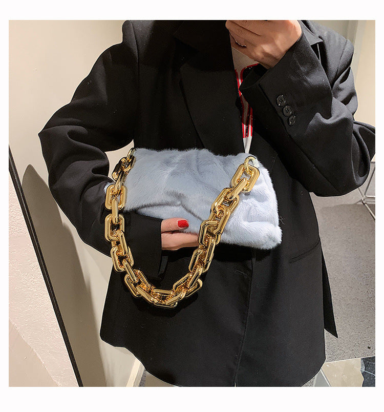 Fur Purse With Thick chain Handles