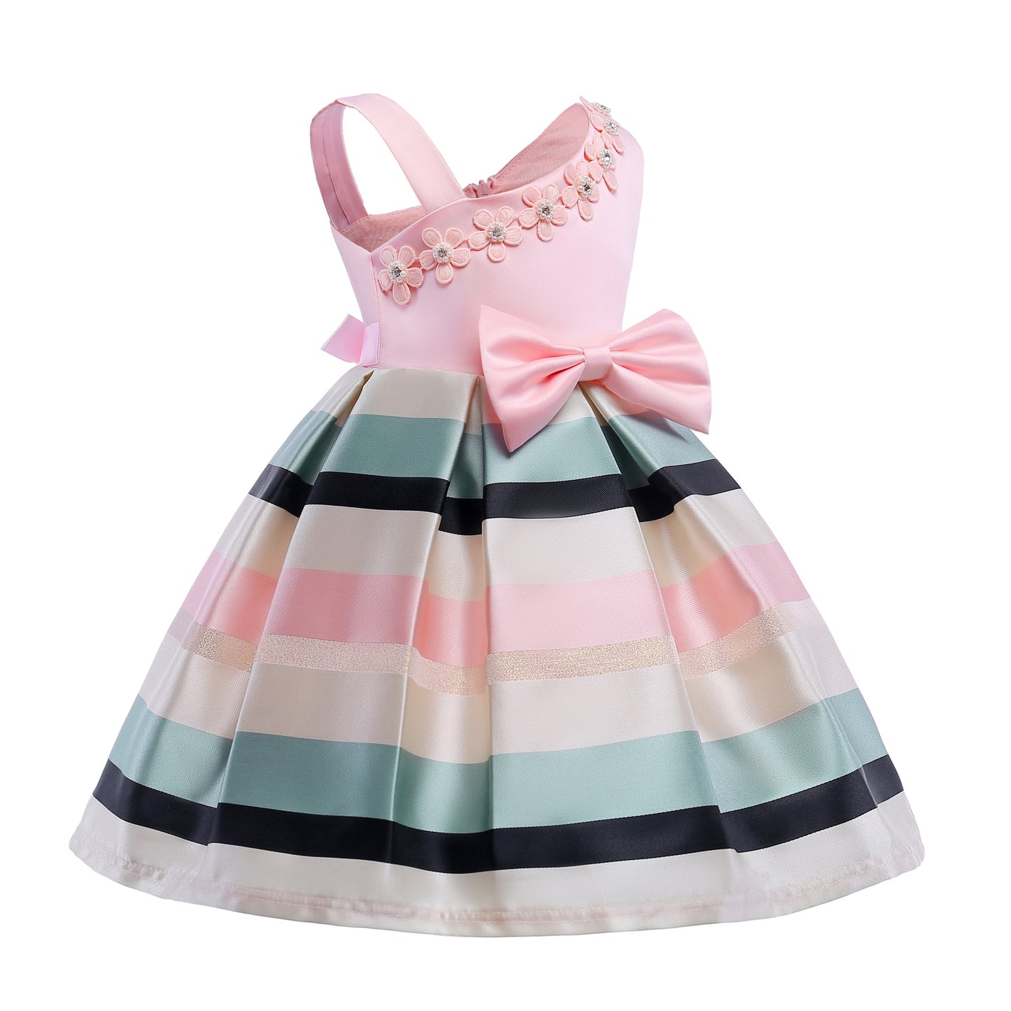 Pearl children's one-shoulder striped dress