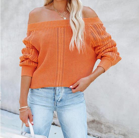 Loose V-neck Lantern Sleeve Sweater