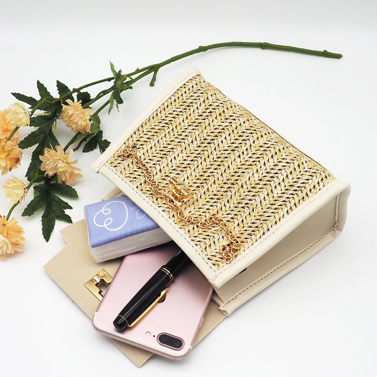 Straw Purse with Scarf Strap