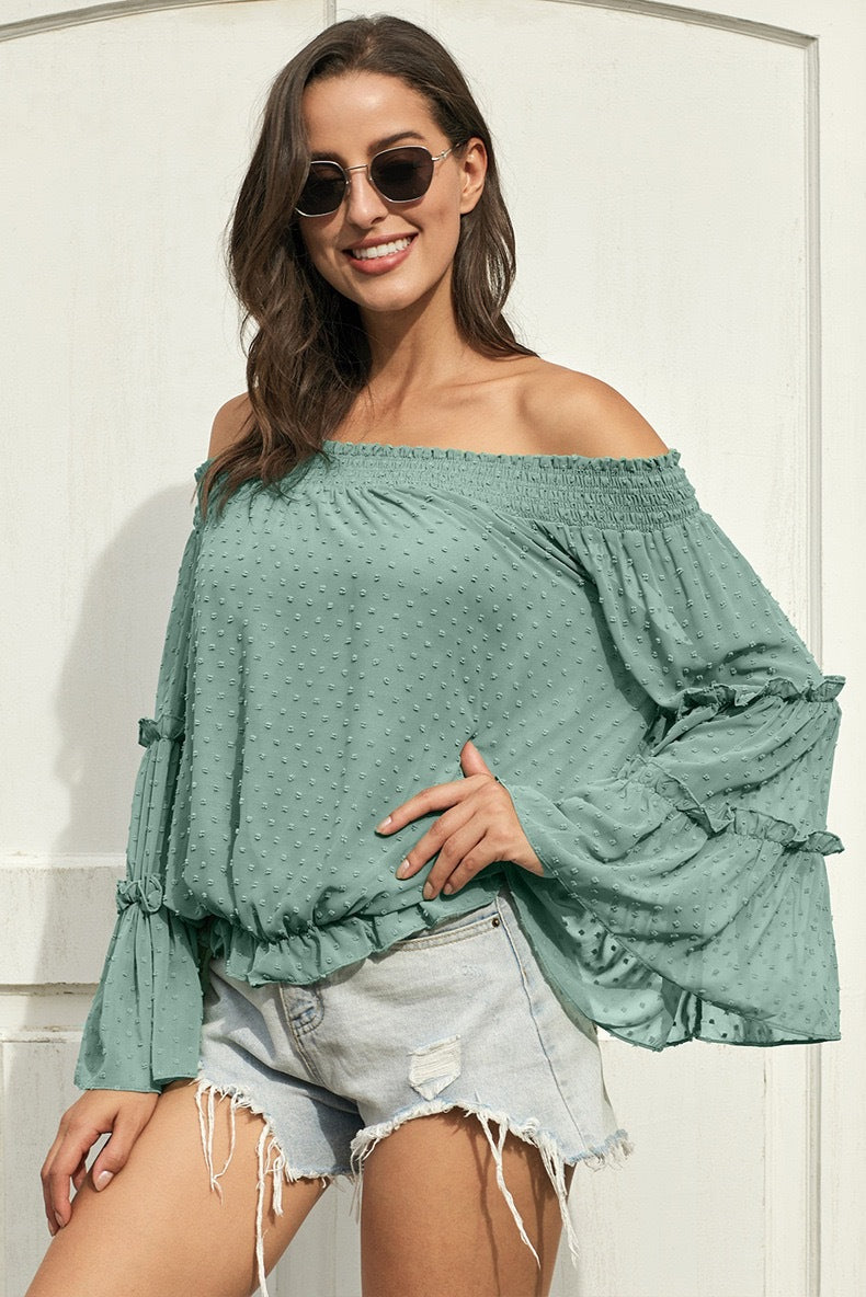 Flared Sleeved, Off-the-shoulder Loose Top