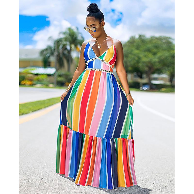 Rainbow Stripe Halter Dress