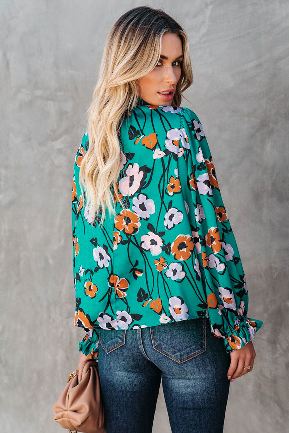 Floral Print Smocked Neck Blouse
