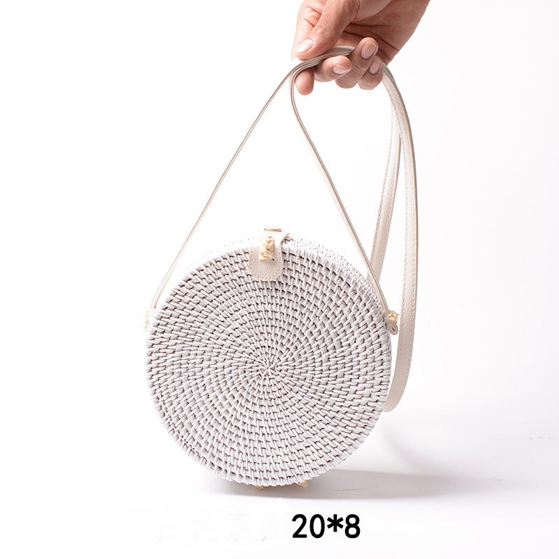 Handmade White PU Rattan Bag