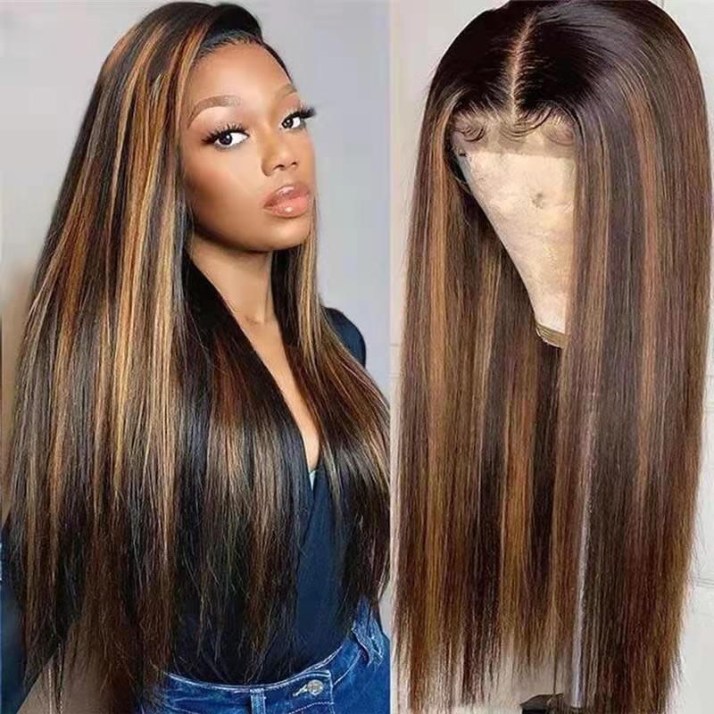 European and American wig real hair full headgear long straight hair front lace wig headgear 13X4 human hair wig