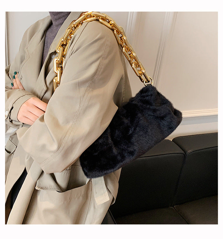Fur Purse With Thick chain Handles
