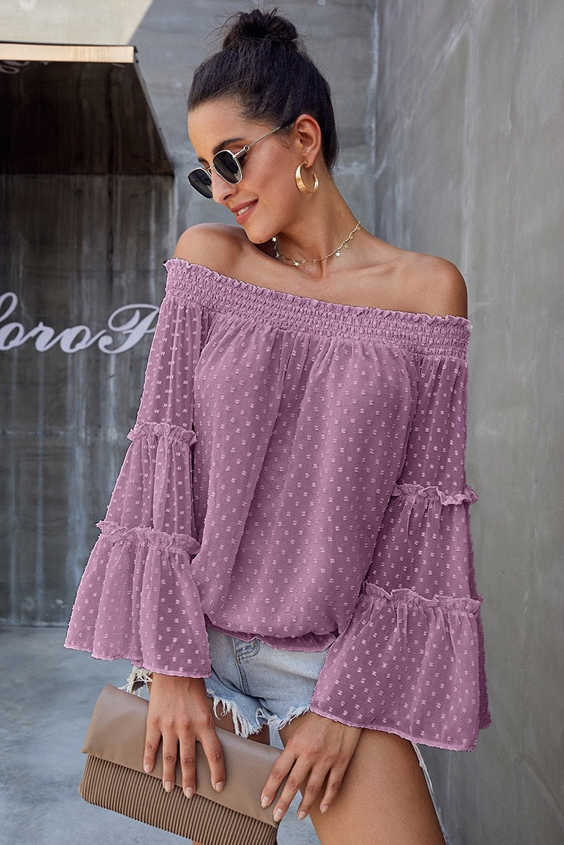 Flared Sleeved, Off-the-shoulder Loose Top