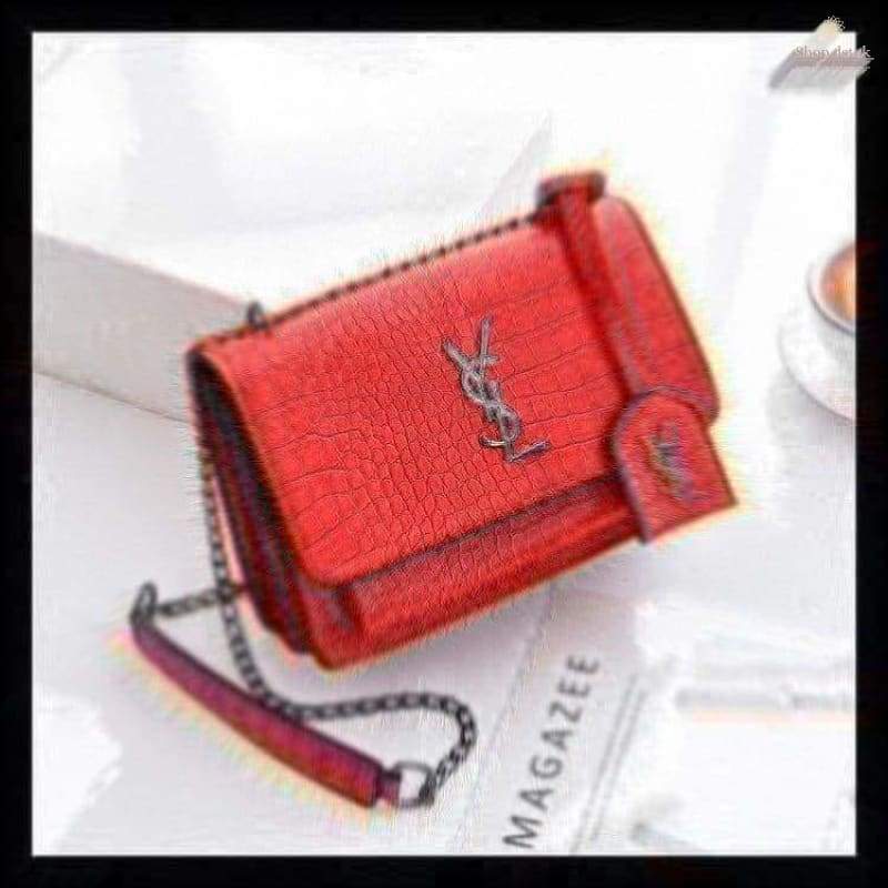 Croc Print Purse with Long Chain Strap