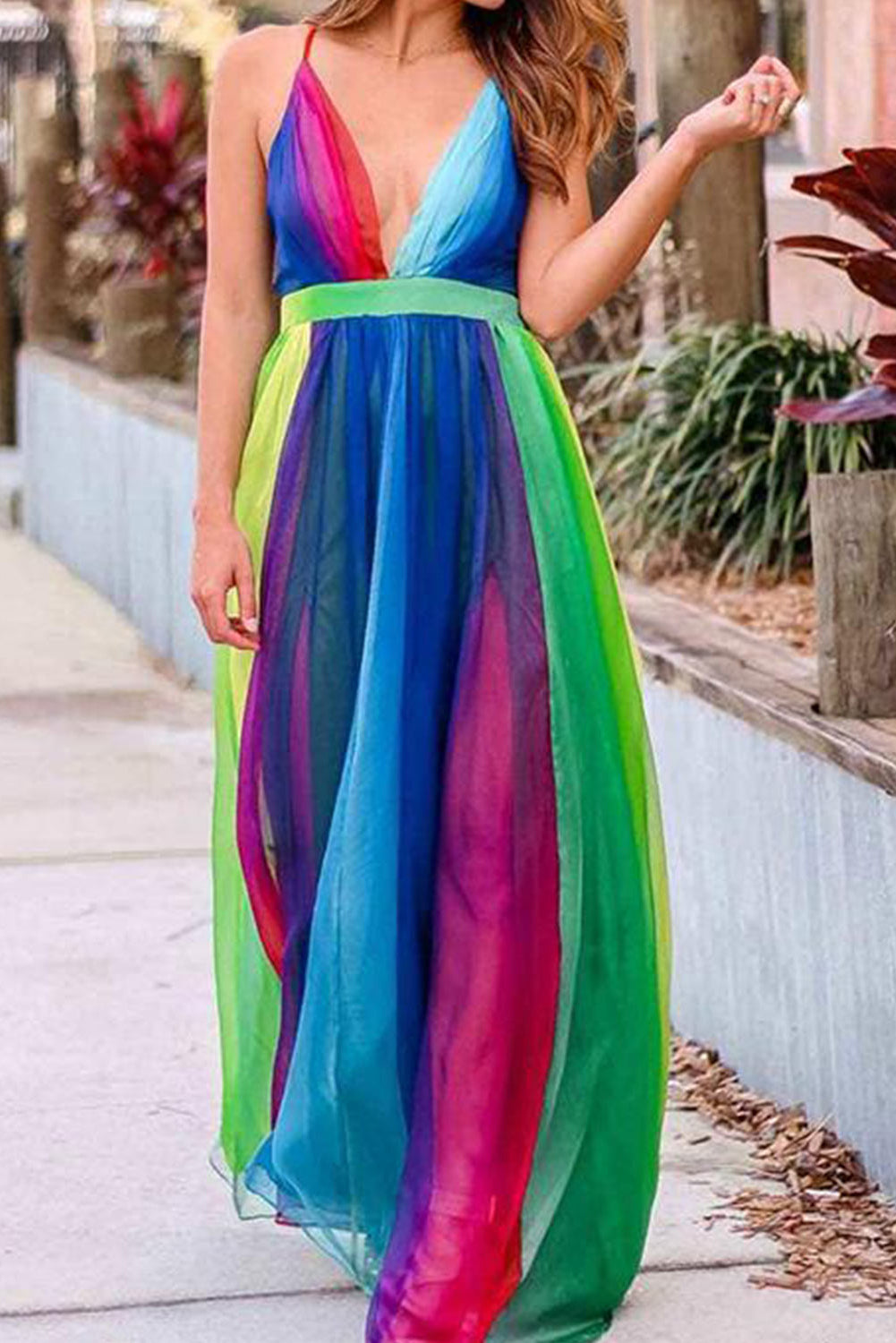 Multicolor Sugar Plum Striped Maxi Dress