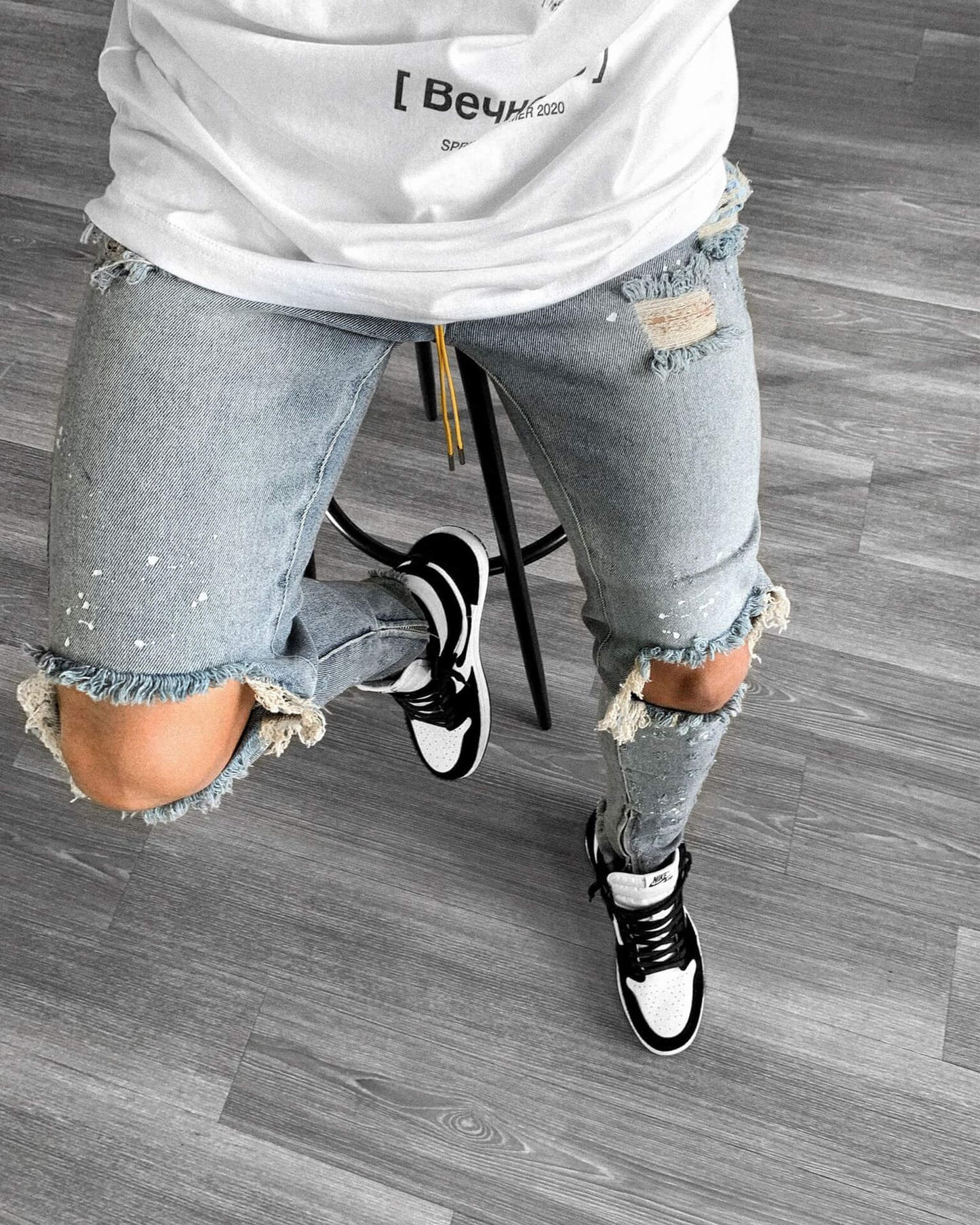 Men's Slim-fit Ripped Painted Skinny Jeans