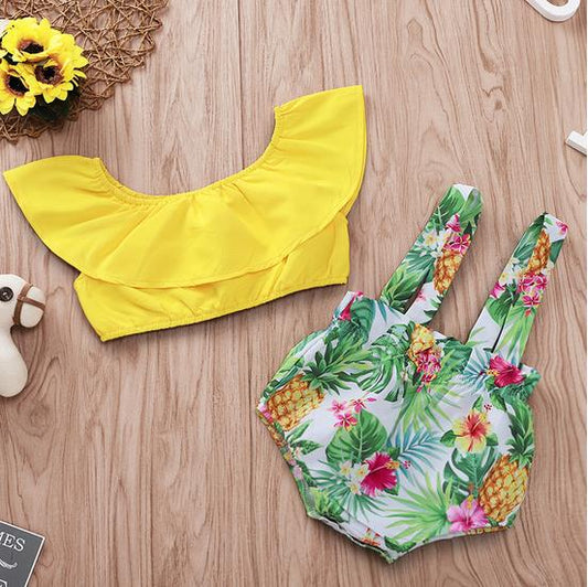 Pineapple flower print overalls