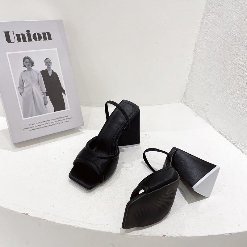 Open Toe Triangle Thick heel Shoes