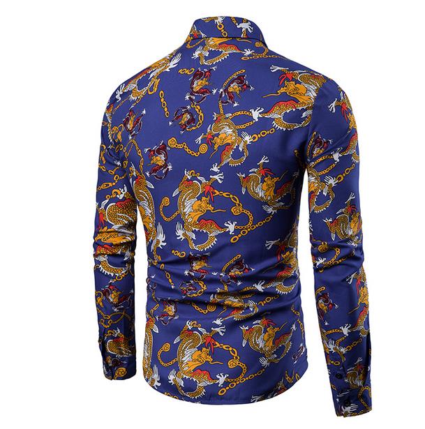 Men's Dragon Motif Printed Shirt - Slim Fit