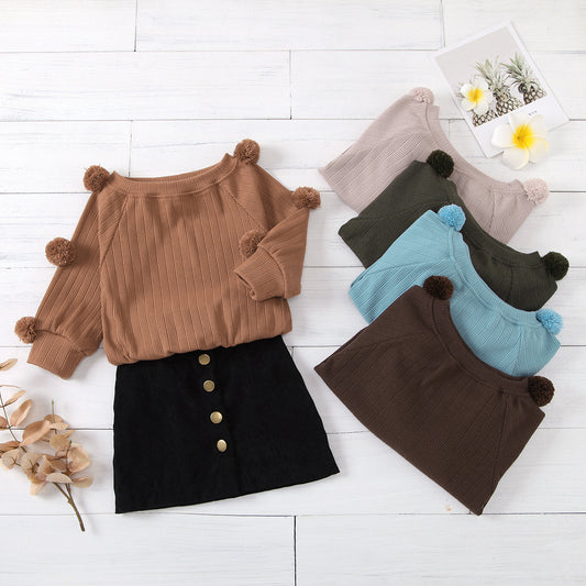 Girls' PomPom Sweater with Skirt Set